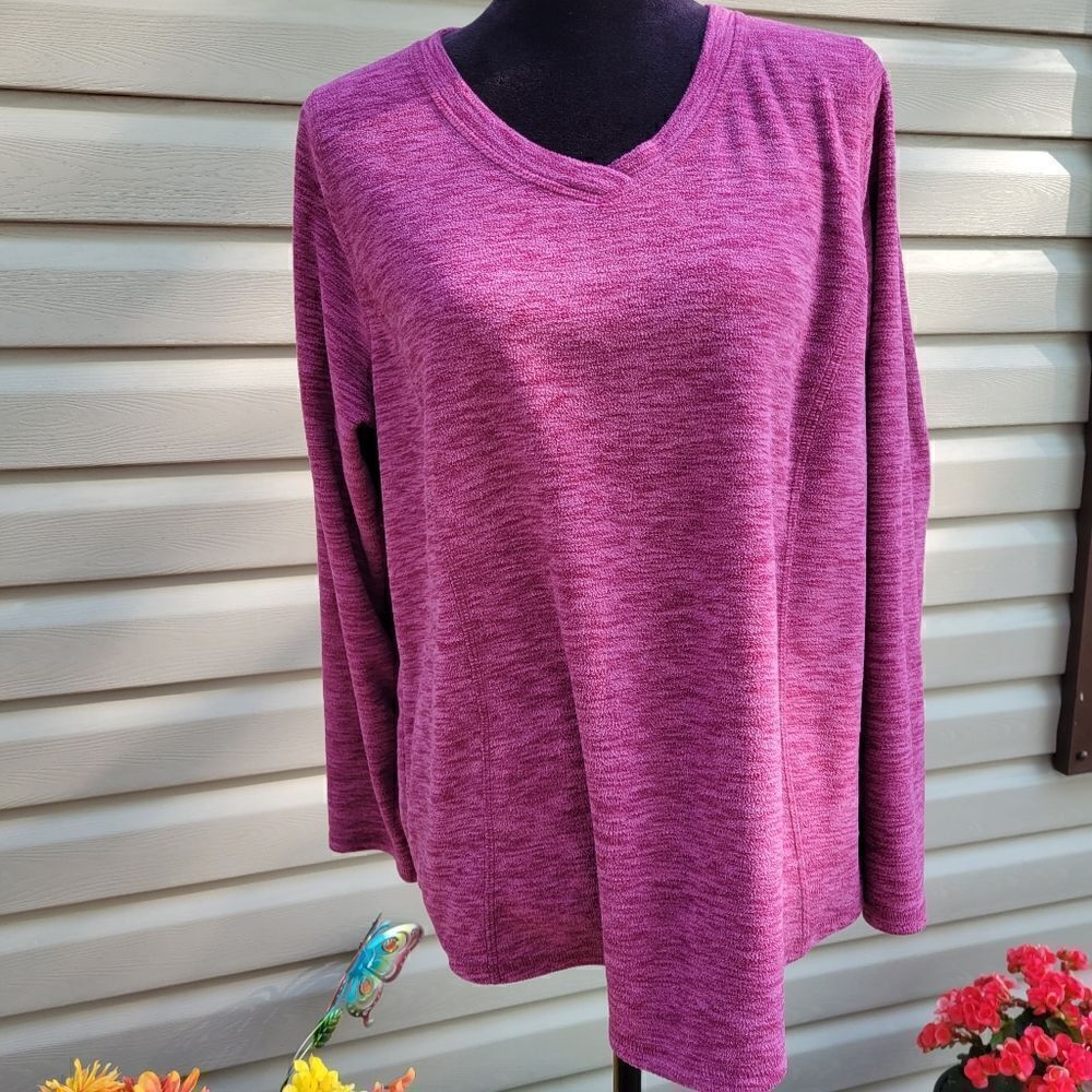 St John's Bay Active Pink Long Sleeve V-Neck Pullover Top Size L